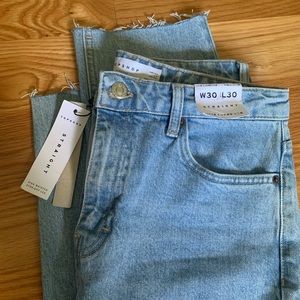 Topshop jeans blue straight raw hem crop straight leg